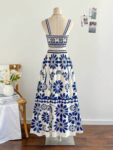 Soleia 女士度假休闲印花吊带背心和迷你裙两件套 - 藍白色 - 查看 2