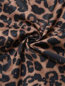 Franclia 时尚简约柔软浪漫V领豹纹系带蝴蝶结女式衬衫，夏季款 - 咖啡棕 - 查看 3