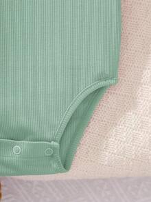 SHEIN Newborn Baby Girl Cute Summer Red Ruffled Romper - Green - View 3