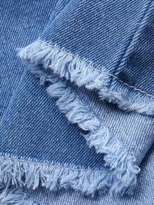 DAZY Đầm sơ mi denim nữ kiểu dáng thường ngày, chất liệu denim bạc màu, có túi giả và đường xẻ tà, thích hợp cho mùa hè. - Rửa trung bình - Xem 10