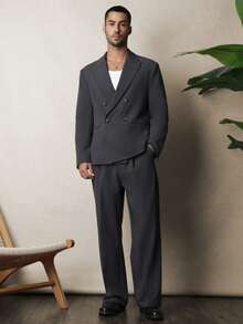 SUMWON Blazer cruzado con solapas de pico - Chaqueta formal sofisticada para oficina - Gris - Ver 3