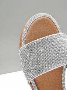 SHUZIA 圓頭水鑽平底涼鞋 - 銀色 - 查看 6
