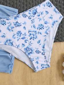 SHEIN 少女碎花三件套比基尼泳衣套装，含裙子，时尚休闲优雅泳装，适合游泳、度假和夏季穿着。 - 彩色 - 查看 6