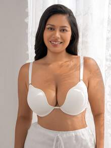 DesireSculpt Große Größen Damen einfarbiger Spitzen-Patchwork-BH - Weiss - Übersicht 3