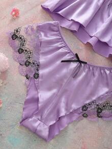 2pcs Sexy Embroidered Sheer Patchwork Women's Lingerie Set - Purple - View 9