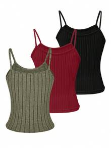 Olithes 3pcs/Set Summer Casual Solid Color Camisole - Multicolor - View 2
