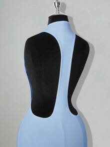 SHEIN ICON Solid Color Backless Sexy Casual Mini Dress - Baby Blue - View 8
