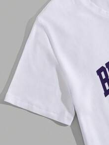 SHEIN Cottnline Men Letter Printed Regular T-Shirt & Short Two-Piece - Black - View 6