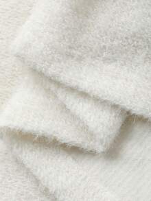 DAZY 2 piezas Conjunto de Top Corto y Cárdigan Blanco Esponjoso de Moda para Mujer en Otoño/Invierno, Ajuste Slim de Ropa Deportiva de Manga Larga - Beis - Ver 3