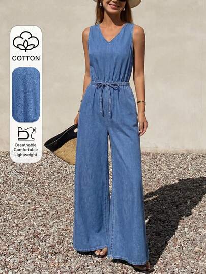 SHEIN Teen Girls Y2K Summer Boho V-Neck Fitted Textured Sleeveless Jumpsuit With Pockets,Summer Boho Beach Concert Rave Festival,Girls Summer Cute Shorts Outfits,Summer Holiday Outfits ,Spring Clothes Outfit,Beach Outfits For Girl,Vacation Casusal Outfits Girl,Valentine's Day Outfit