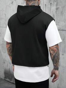 SLATEMANN 男士纯色休闲百搭连帽背心 - 黑色 - 查看 2