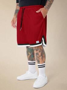 EASEVO 加大码男士休闲针织中腰抽绳宽松直筒短裤，适合夏季日常穿着 - 紅色 - 查看 3