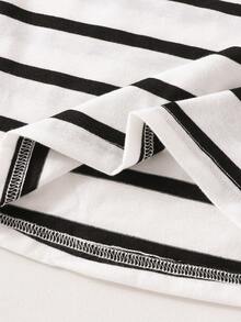 少女休闲条纹方领T恤，夏季 - 黑與白 - 查看 4