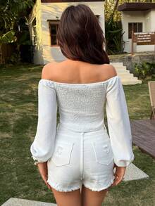 SHEIN VCAY Off Shoulder Knot Front Crop Blouse - White - View 2