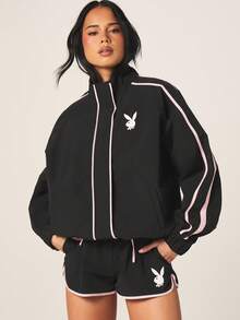 Missguided x Playboy 女士运动夹克 - 黑色 - 查看 1