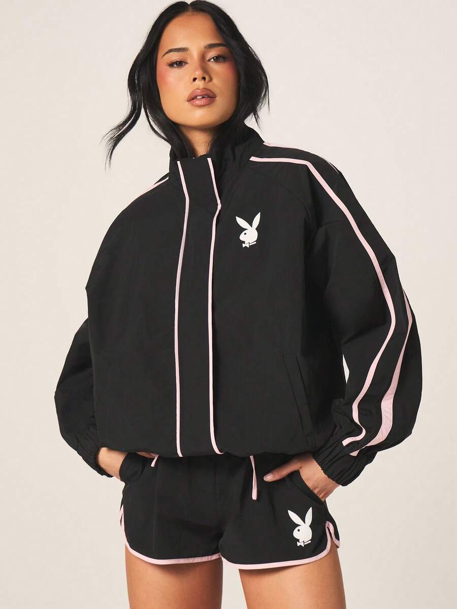 Missguided x Playboy 女士运动夹克 - 黑色 - 查看 1