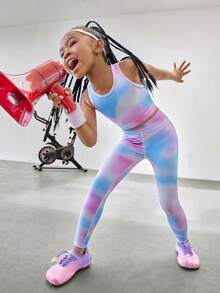 女童针织运动套装 - 透气、吸湿排汗、亲肤弹力面料，搭配时尚扎染印花，是跑步、骑行、网球、羽毛球、体操和舞蹈的理想之选。 - 彩色 - 查看 7