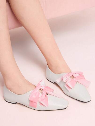 CUCCOO DOLLMOD Sapatos Mary Jane retrô com bico quadrado e laço, versáteis para mulheres.