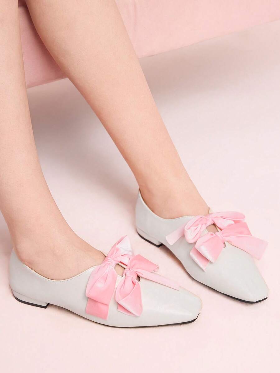 CUCCOO DOLLMOD 复古方头蝴蝶结玛丽珍鞋 女款百搭 - 白色 - 查看 1