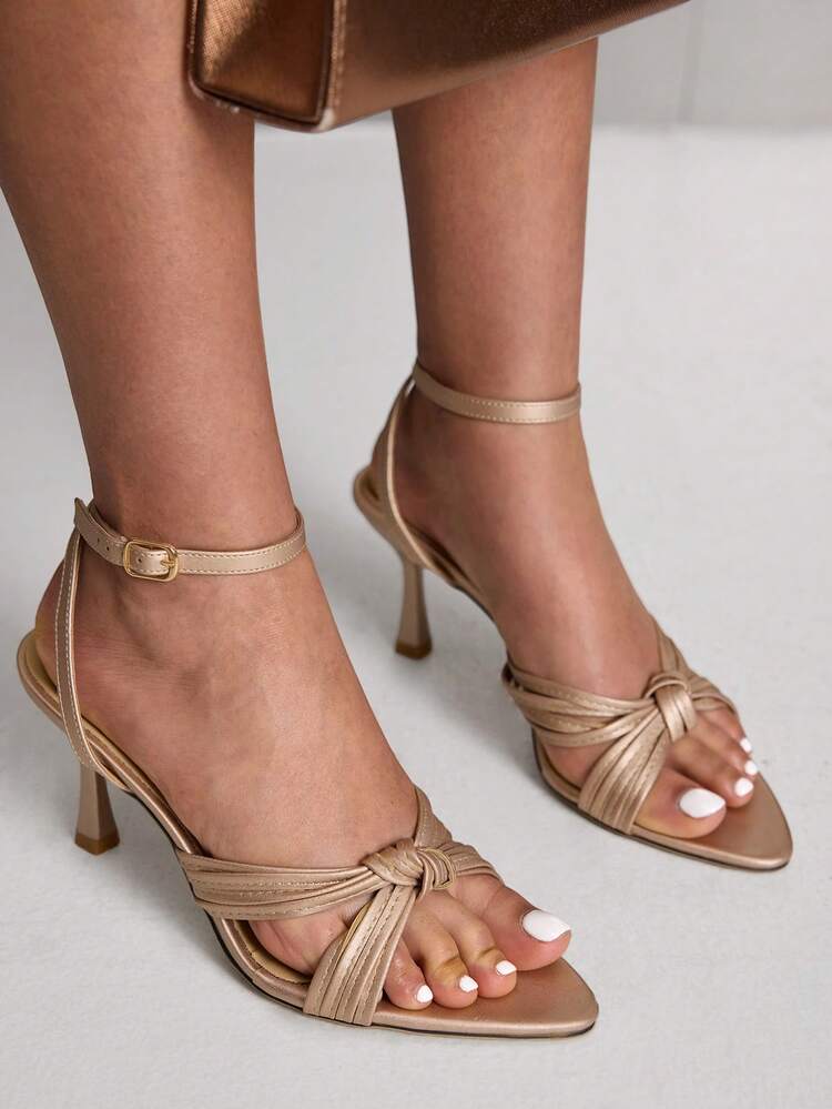 CUCCOO SZL Women Shoes Women's Pointed Stiletto Champagne Thin Strap Knotted Ankle Strap Fashion Versatile Sexy Elegant Women's High Heel Sandals Strap Women's Sandals Spring Shoes Prom Heels