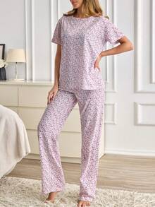 Women Short Sleeve With Pants Allover Printed Regular Pajama Set - Multicolor - View 3