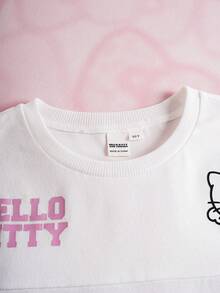 HELLO KITTY AND FRIENDS | SHEIN 少女字母卡通印花圆领短袖休闲T恤 - 白色 - 查看 3
