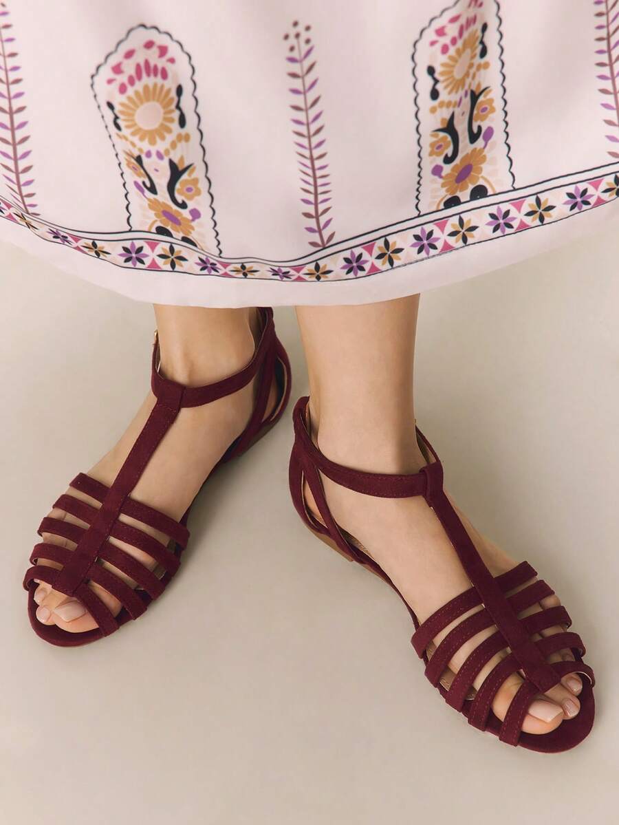 Styleloop Sandalias planas para mujer - Burdeos - Ver 1