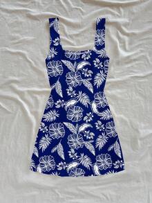 Soleia U-Neck Backless Mini Dress For Women, Suitable For Summer, Blue,Summer Dress,Vacation Dress - Blue and White - View 2