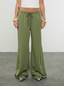 COUREZ Low Rise Super Wide Leg Joggers /Y2K Spring Clothes For Women Green Sweatpants Casual Outfits Spring Break Outfits Going Out Outfits Summer Outfits - Green - View 2