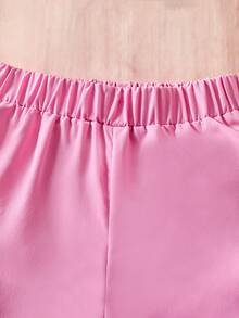SHEIN Elladie kids Bộ 3 món cho bé gái (size nhỏ) gồm áo khoác, áo hai dây và quần short đính ngọc trai, trang phục mùa hè thanh lịch thường ngày. - Màu Hồng  Dưa hấu - Xem 7