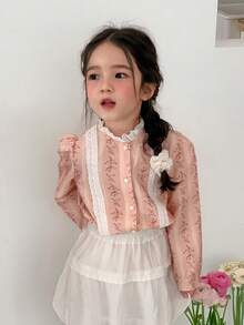 DAZY Young Girl Floral Print Stand Collar Single-Breasted Casual Versatile Daily Wear Long Sleeve Shirt - Multicolor - View 5