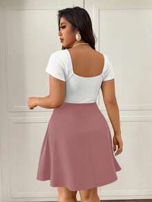 Femmeverse Vestido de fiesta elegante con cintura fruncida y parches para mujer de talla grande - Multicolor - Ver 2