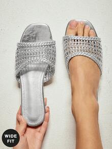 SHUZIA 女士宽楦时尚百搭平底凉鞋 - 銀色 - 查看 1