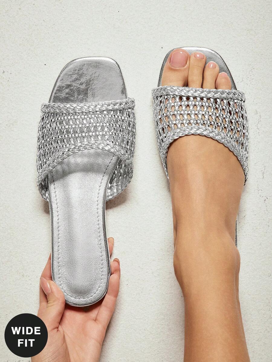 SHUZIA 女士宽楦时尚百搭平底凉鞋 - 銀色 - 查看 1