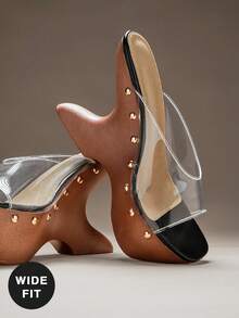 SHUZIA 女士宽楦厚底坡跟日常度假可爱优雅透明TPU凉鞋 - 黑色 - 查看 6