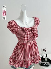 Sweetra Áo sơ mi nữ kiểu Mỹ Preppy kẻ caro hai mặt, phong cách thường ngày đa năng, dễ phối đồ, hàng mới về - Màu Đỏ Sâu - Xem 1