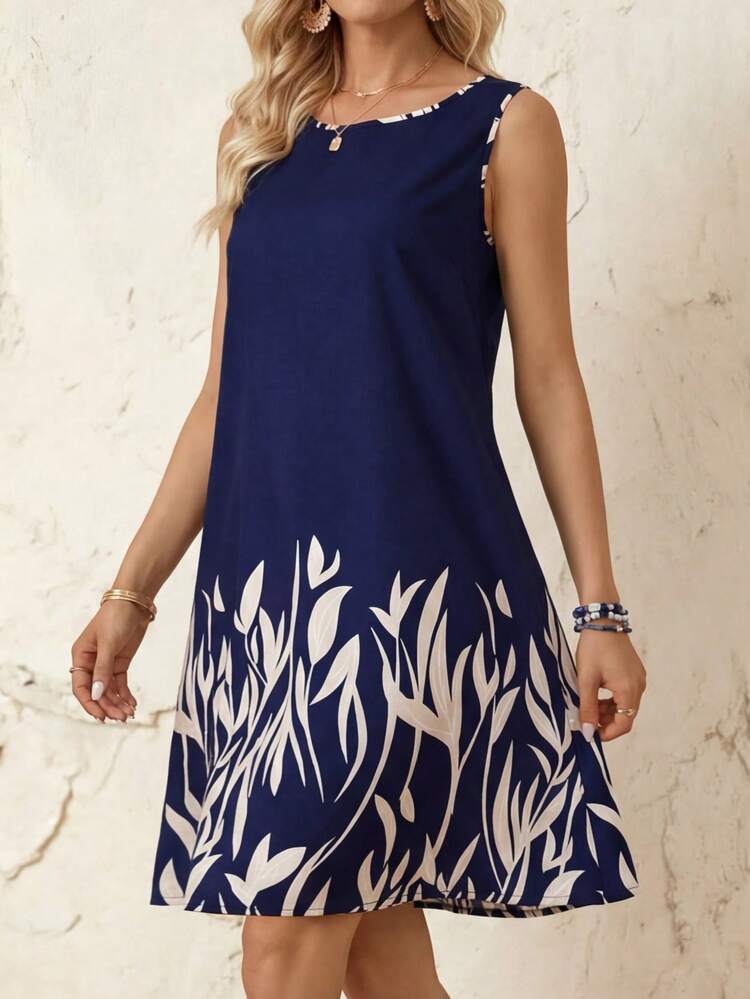 Women's Plant Printed Patchwork Sleeveless Dress