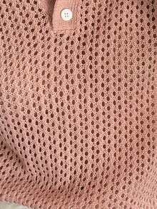 DAZY 女士翻领修身镂空亮面针织上衣 - 粉色 - 查看 7