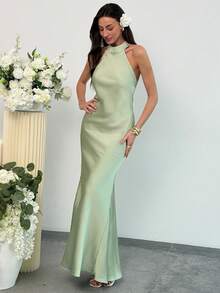 Aloruh Đầm nữ màu trơn phối ren hở lưng, kiểu cổ yếm. - trắng - Xem 4