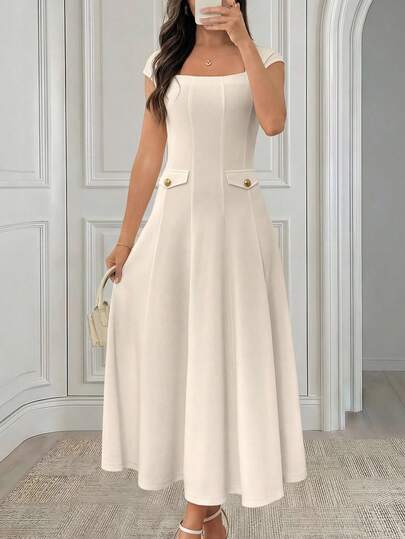 Miaspire 女士纯色方领插肩袖优雅连衣裙