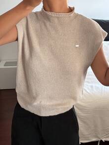 DAZY 女士立领修身无袖针织毛衣 - 卡其色 - 查看 5