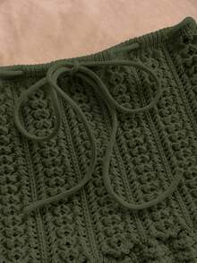 Soleia 2pcs Vacation Sexy Spaghetti Strap Crochet Crop Top And Low Waist Skirt Set, Suitable For Music Festival, Bohemian, Holiday, Date, Afternoon Tea - Olive Green - View 5