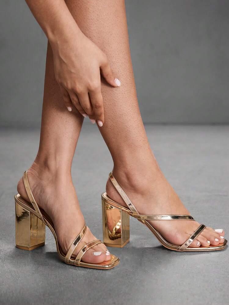 CUCCOO SZL Women's Square Toe Rhinestone Ankle Strap Sandals For Christmas Prom Heels