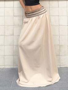Serisse Women's Pleated Patchwork Color Casual Versatile Daily Wear Skirt - Apricot - View 6