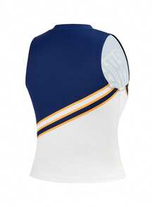 Cheerettes Women's Letter Print Contrast Color V-Neck Sports Tank Top - Blue and White - View 6