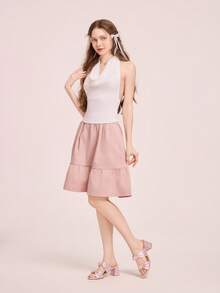 CUCCOO DOLLMOD Chaussures femme à bout rond en satin rose tendre, avec décoration de nœud à pois mignonne. Style rétro, talon épais, sandales à talons hauts pour le thé de l'après-midi - À peine rose - Voir 6