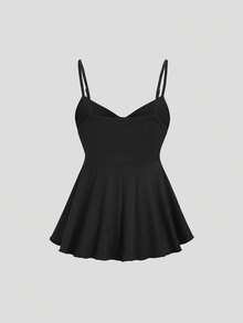 Sweetra Y2K Sexy Cute Avant-Garde Daring Retro Romantic Pure Chic College Vacation Casual Date Street Party Home Street Music Festival V-Neck Drawstring Tie Bow Sleeveless Ruched Black Camisole Top, Spring/Summer/Autumn - Black - View 2