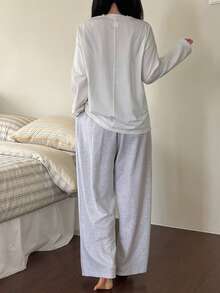 DAZY 2pcs/Set Women Loose Long Sleeve T-Shirt And Long Pants Pajama Set, Casual Spring Outfit - White - View 5