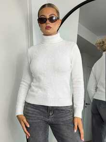 Bethéva 高领保暖内衬修身保暖长袖毛衣，秋冬 - 白色 - 查看 5