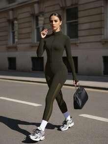 Innovista Innovista 女士弹力透气网眼拼接连体裤 - 軍綠色 - 查看 13